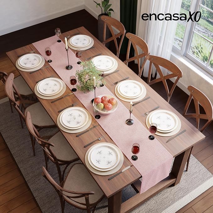 Encasa XO Table Runner, Woven Cotton Dining Runner 13"x94" | Ticking Red - Image 4