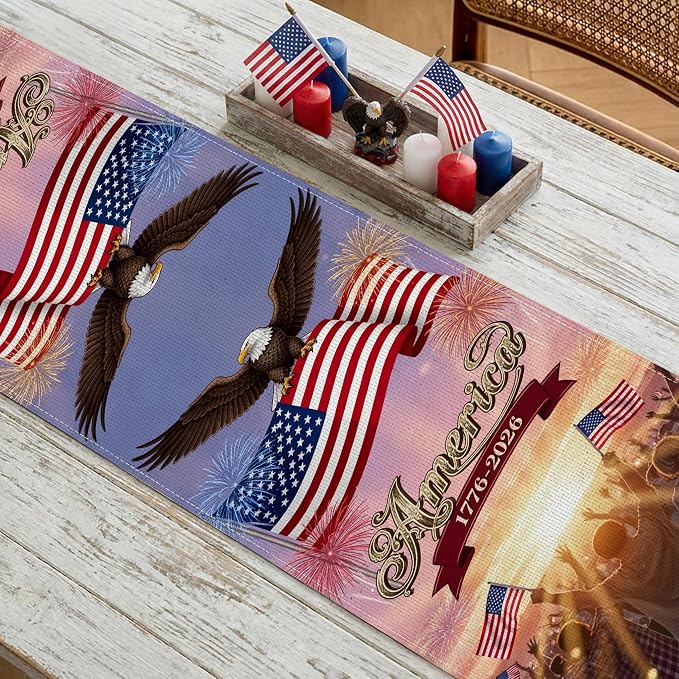 Independence Day Table Runner Patriotic Design American Flag Crowd Celebration - Image 5