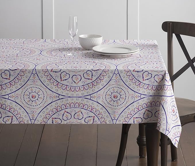 Maison d' Hermine Table Cloth Square Table 100% Cotton 60 x 60 Inches Tablecloth Reusable Decorative for Dining Room Farmhouse Home Valentines Day Decorations Spring Summer - Mandala