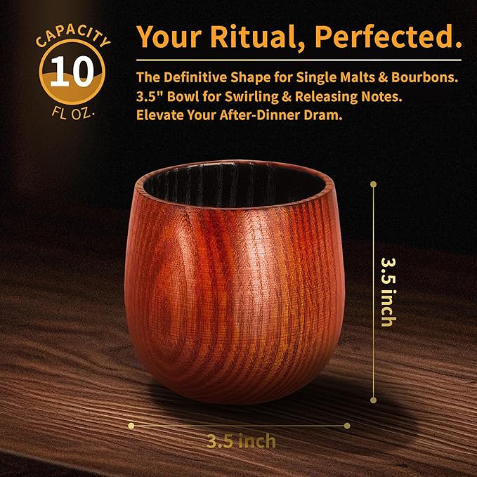 Charred Wooden Bourbon Drinking Glasses Set of 2 | 10oz Handcrafted Whiskey Tumblers with 6 Stones & 2 Leather Coasters | Complete Gift Set for Men, Dad, Groomsmen