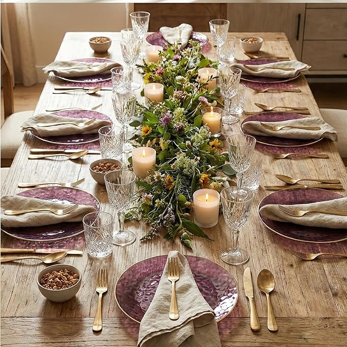 R-kay 100 Pack Purple Plastic Plates - 6 Inch Hammered With Gold Rim, Sturdy, Durable And Extra Heavy duty Purple Plastic Dessert Plates Disposable - Ideal For Appetizer And And For Desserts.