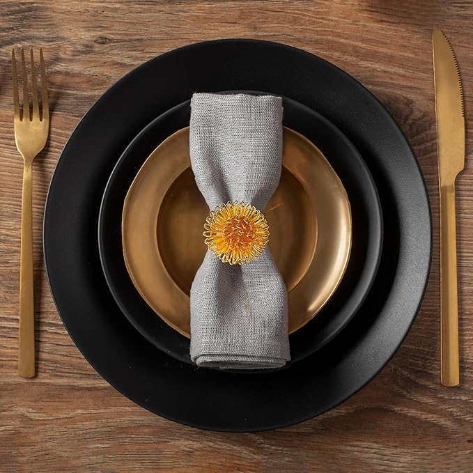 Decozen Set of 8 Gold Napkin Rings in Floral Design, Festive, Table Decor Setting for Holiday, Wedding, Birthday, Kitchen, Home Decor, Housewarming Gift - Thanksgiving & Christmas Gift Decoration