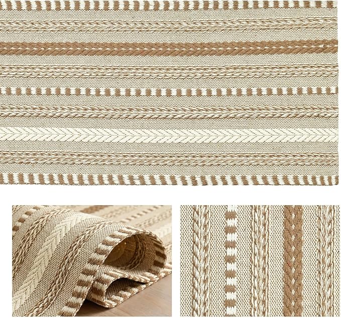 Artoid Mode Coffee Farmhouse Stripe Braided Table Runner 12x120 Inch | Holiday - Image 6