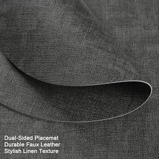 Myir JUN Round Placemats, Dual Sided Faux Leather Place Mats Set of 6 Indoor/Outdoor Non-Slip Washable Table Mats (Gray, Set of 6)