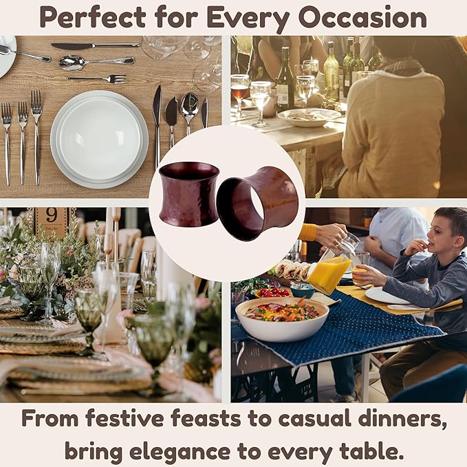 Decorative Metal Drum Napkin Rings Set of 12 - Modern Napkin Holders, Hammered Napkin Rings for Party Decoration, Dinning Table, Everyday, Family Gatherings (Bronze) - ALPHA Living HOME