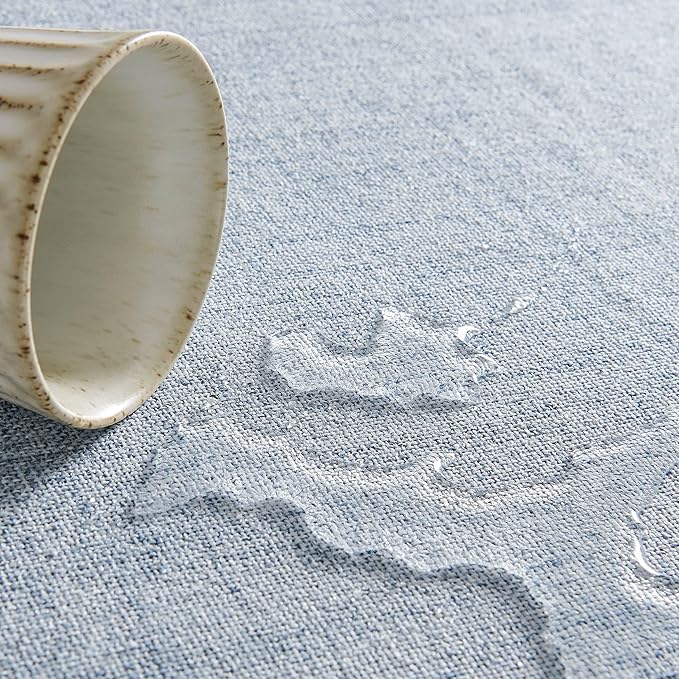 Linen Tablecloth for Square Table 60x60 Inch Blue, Farmhouse Style Blue Tablecloth, Water Resistant Burlap Tablecloths for Dining Table Farmhouse Kitchen