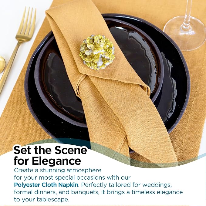 Polyester Cloth Napkins - Washable Soft Table Linens - Durable & Elegant for Dining, Restaurants, Weddings, Events, Rentals, Banquets, & Parties - Premium Quality Set of 250, Gold, 20"x20"