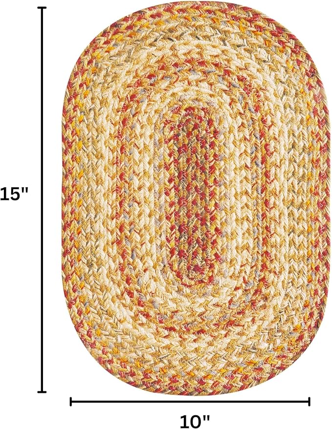 Homespice Harvest Premium Jute Braided Placemat Set of 4 Oval 10x15 Beige, Tan Reversible, Natural Jute Yarn Rustic, Country, Primitive, Farmhouse Style