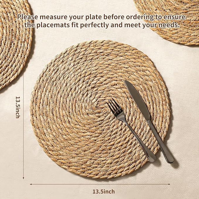 13.8'' Round Woven Placemats Set of 24, Boho Wicker Chargers, Terrekraft | - Image 3