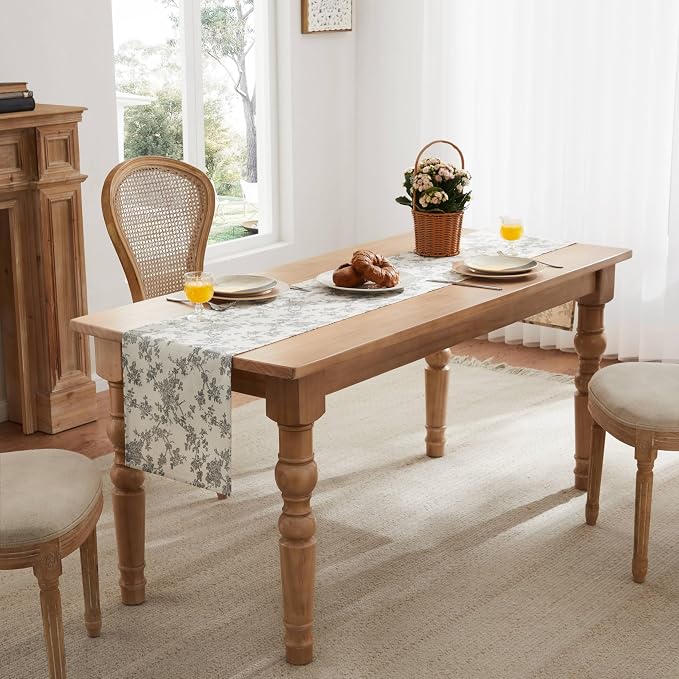 French Pastoral Farmhouse Table Runners, 13x48 Inch Black | 100% Organic Cotton - Image 3