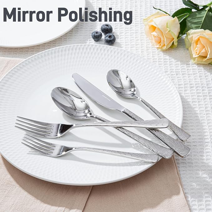 Silverware Set for 8, 40 Piece Flatware Set, 18/10 Stainless Steel | Hammered - Image 3
