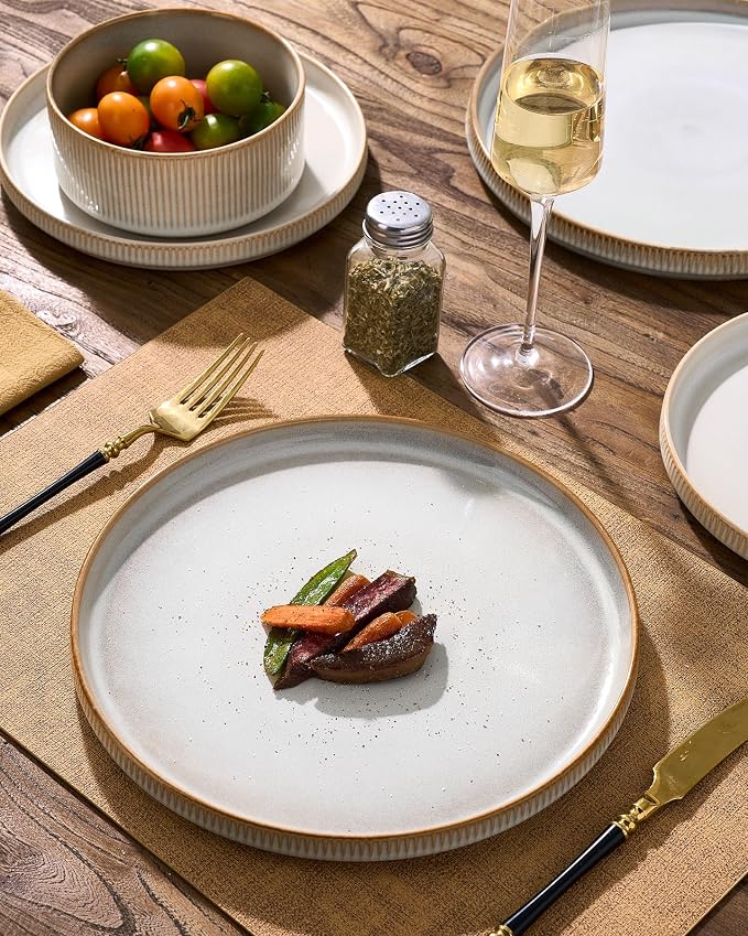 Stoneware Dinnerware Set for 4, Cappuccino White Dishes | 12 pcs Ceramic Plates - Image 3
