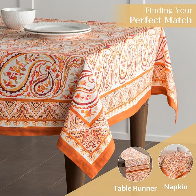 Maison d' Hermine Table Cloth Rectangle Table 100% Cotton 70 x 120 Inches Fall Tablecloth Reusable Everyday Use for Thanksgiving Christmas Decorations Dining Farmhouse Party (Palatial Paisley)