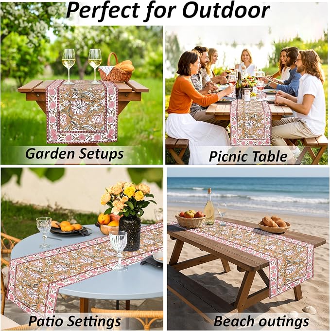 Biscotti Yellow Fabric Hand Block Print 100% Cotton Reusable Table Runner 16" X - Image 6