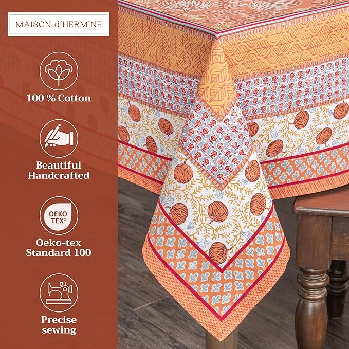 Maison d' Hermine Table Cloth Rectangle Table 100% Cotton 54 x 72 Inches Fall Tablecloth Reusable Everyday Use for Thanksgiving Christmas Decorations Dining Farmhouse Party (Harvest Festival)