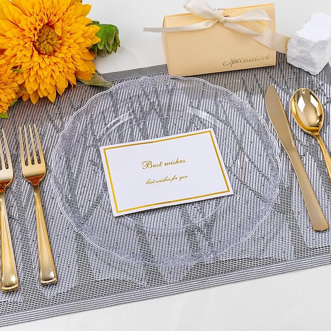 DaYammi 60PCS Clear Plastic Plates, Heavy Duty Clear Disposable Plates Premium 10inch Dinner Plates Hard Plastic Plates Disposable for Party Wedding Bridal Shower