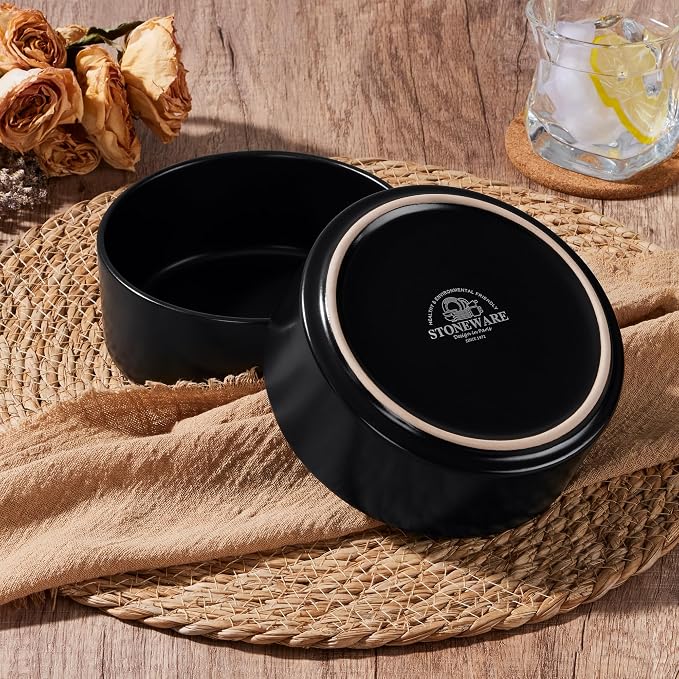 E-far Cereal Bowls Set of 4, 25oz Black Ceramic Deep Soup Bowls - Image 5