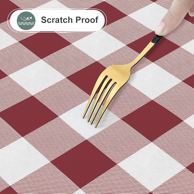 misaya Square Waterproof Vinyl Table Cloth, Buffalo Flannel Backed Tablecloth, Wipeable Plastic Table Cover for Valentine's Day, Dinner, Kitchen, Outdoor (60" x 60", Burgundy and White)