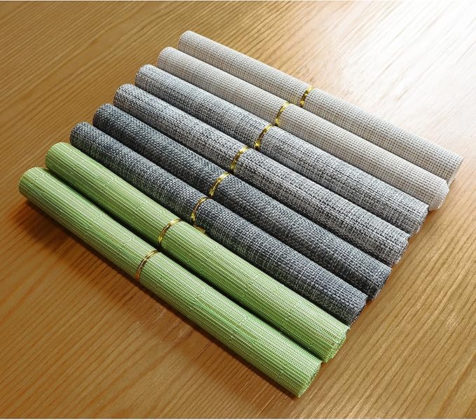 Placemats Set of 4,Heat Resistant Non-Slip Table Mats,Place mats for Dining Table,Washable Durable PVC Vinyl Woven Placemat（Dark Gray）