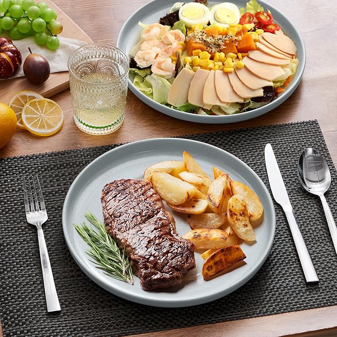 LIANYU Stoneware Dinner Plates Set of 4, 10.5’’ Large Round Ceramic Plates, Dessert Serving Dishes Set for Kitchen Dining, Oven, Microwave & Dishwasher Safe, Scratch Resistant, Glacier Gray