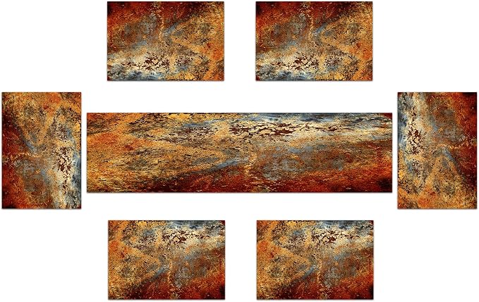 Brown Rust Table Runner and Place Mats Set of 6 Abstract Colorful Metal Steel - Image 2