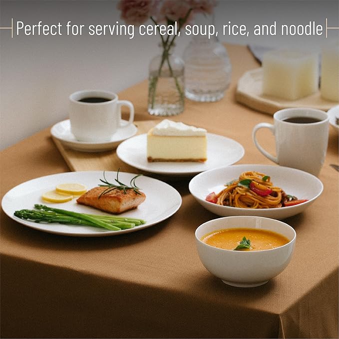 Brew To A Tea BTaT- White Bowls Set of 6, 16 oz, White Cereal Bowls Set of 6, Christmas Gifts