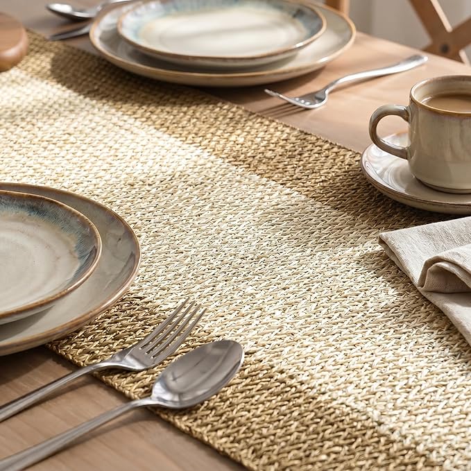 Artoid Mode Burlap Brown Farmhouse Rustic Paper Braided Table Runner, Seasonal - Image 3