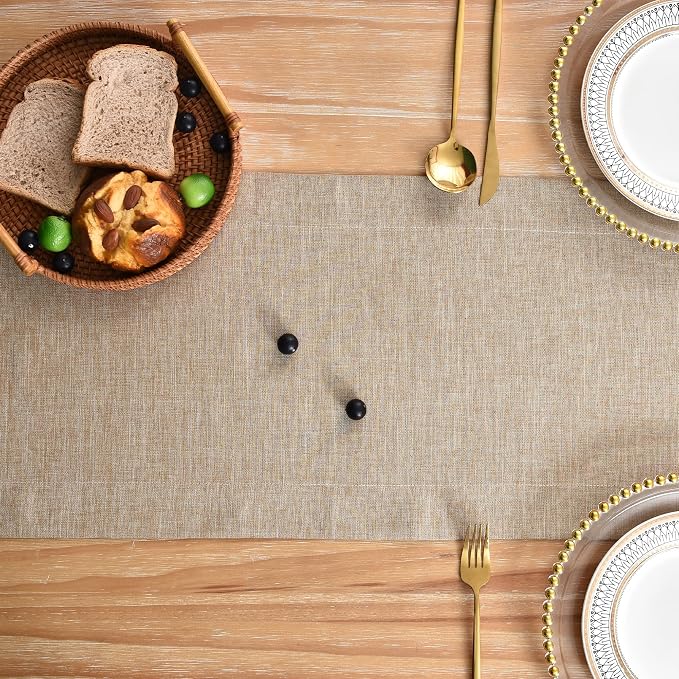 NEWISHER Farmhouse Rustic Faux Linen Solid Flaxen Table Runner 13x72inch | - Image 4