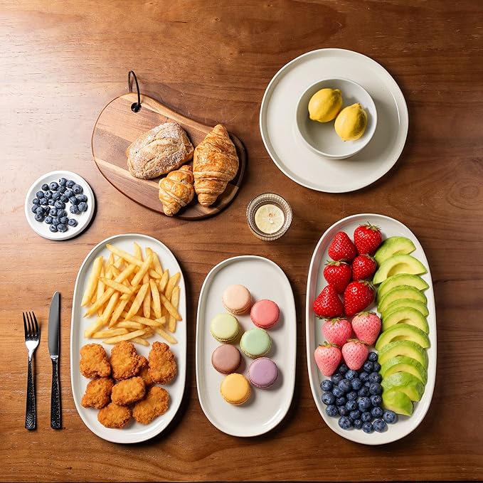 AmorArc Large Ceramic Serving Platter, 15.5"/14"/12.2" Oval Platters Microwave Safe, Serving Trays for Wedding, Stoneware Serving Dish for Entertaining&Party, Set of 3