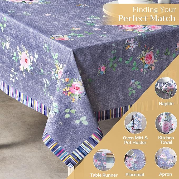 Maison d' Hermine Table Cloth Rectangle Table 100% Cotton 60 x 120 Inches Tablecloth Reusable Decorative for Dining Room Valentines Day Decorations Spring Summer - Sweet Rose Lavender - Country Garden
