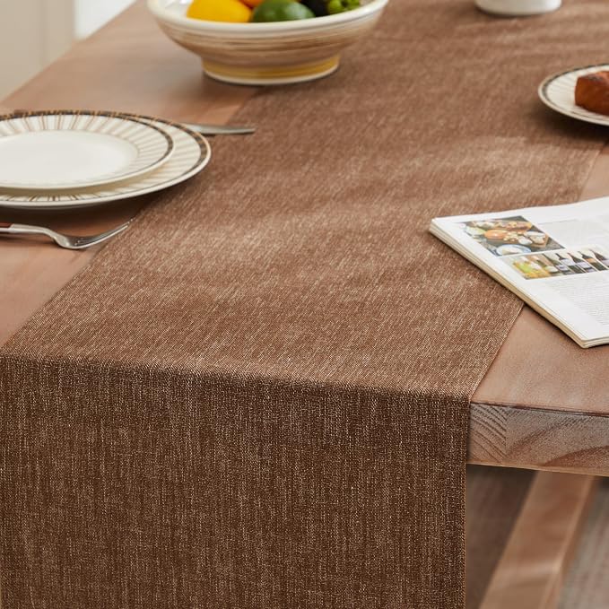 Rustic Cotton Linen Table Runner, 13x72 Inches Brown | Farmhouse Style Linen - Image 3