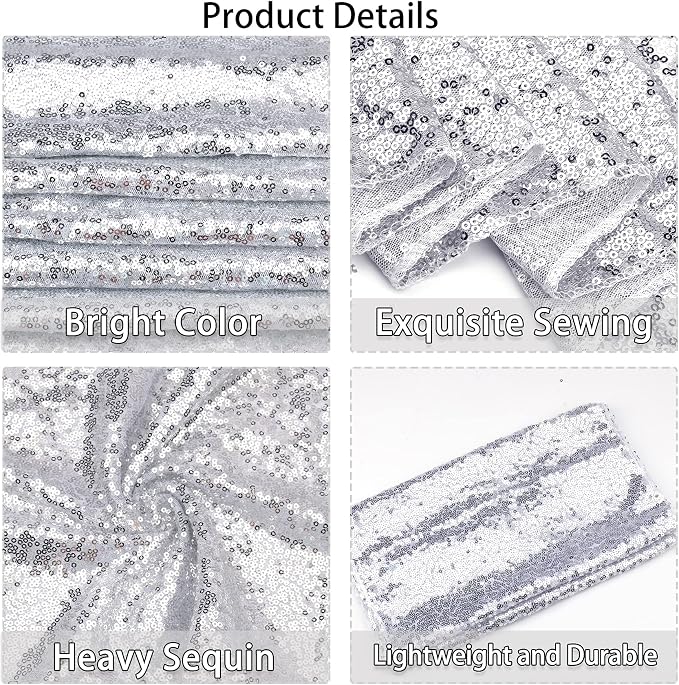 12 Packs 12 X 72 Inch Silver Sequin Table Runner Glitter Dining Table Runner - Image 4
