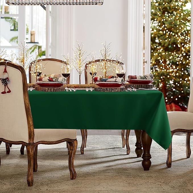 sancua Rectangle Tablecloth - 70 x 90 Inch - Stain and Wrinkle Resistant Washable Polyester Table Cloth, Decorative Fabric Table Cover for Dining Tables, Buffet Parties and Christmas, Hunter Green