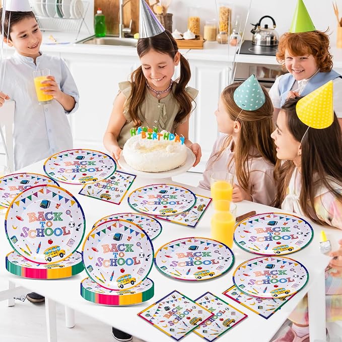 40 Pcs Back to School Paper Plates and Napkins Party Supplies Set, 9-inch - Image 6