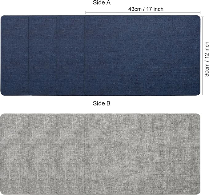 Myir JUN Placemats Dual Sided, Faux Leather Place Mats Set of 4 Indoor Placemat for Dining Table Outdoor Place Mat Manteles Individuales Square Non-Slip Washable Table Mats (Gray Blue, Set of 4)