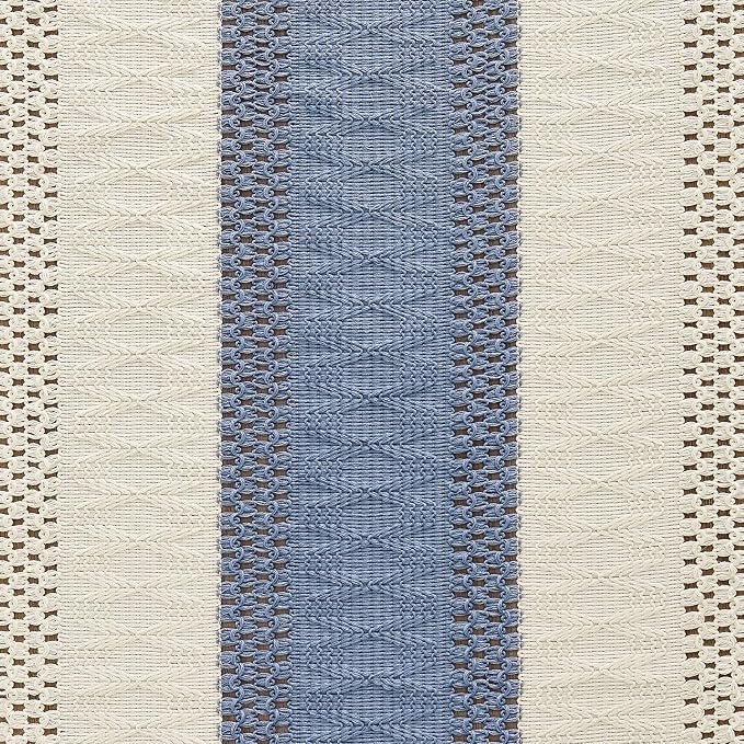 Macrame Style Bicolor Stitching Table Runner 14x60in Blue | Woven Boho Table - Image 6