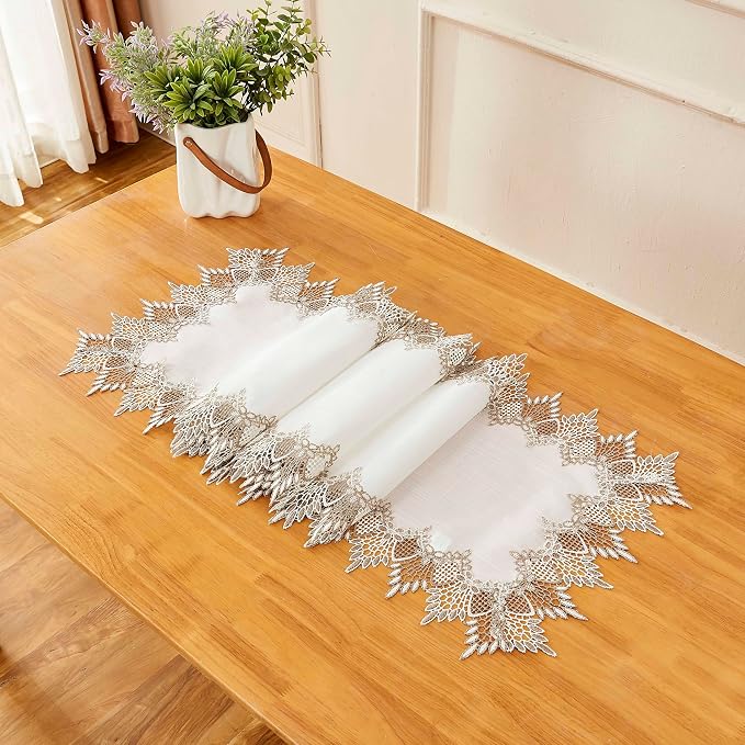 White Linen Table Runner 72” Lace Dining Table Runners | French Dresser Runners - Image 6