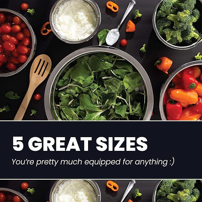Stainless Steel Mixing Bowls Set, 5-Piece Meal Prep & Food Storage | .75 - Image 2