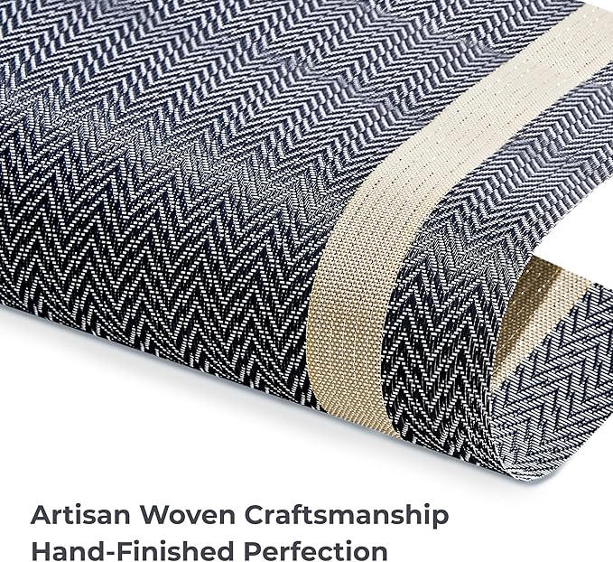 Leetaltree Luxury Dark Blue Placemats with Gold Stripes Placemats Set of 4 - Waterproof Washable for Wedding, Anniversary, Daily Use - Sparkling Table Decor - Hand-Cut