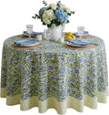 ATOSII Amara 100% Cotton Round Summer Tablecloth, Handblock Print Floral Table Cloth for Kitchen Dining Linen I Parties, Weddings, Outdoors I Grand Millennial Farmhouse Home Decor 72" Inches Round