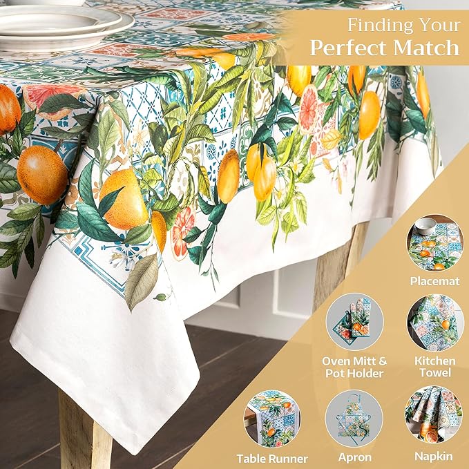 Maison d' Hermine Table Cloth Square Table 100% Cotton 60 x 60 Inches Tablecloth Reusable Decorative for Dining Room Farmhouse Home Valentines Day Decorations Spring Summer - Agrume