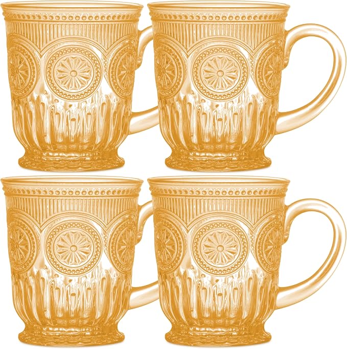 Vintage Hobnail Amber Glass Mugs Set of 4 – 10oz by Yungala