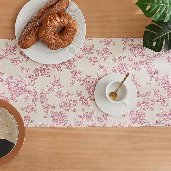 French Pastoral Farmhouse Table Runners, 13x108 Inch Rose Pink | 100% Organic - Image 4