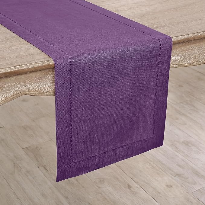 Solino Home 100% Pure Linen Dining Table Runner Purple Woven, 14 x 156 in | - Image 2