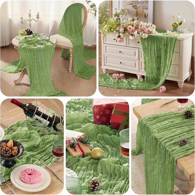 6 Pack Sage Green Cheesecloth Table Runner Boho Gauze Home Decor | 120 Inch - Image 5