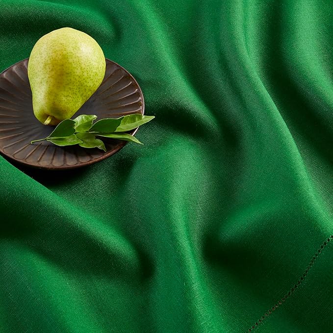 Solino Home Garden Green Linen Tablecloth 60 x 144 Inch - 100% Pure Linen Hemstitch Table Cloth for Rectangle Tables - Classic Hemstitch, Washable Tablecloth for Winter, St Patricks Day, Easter