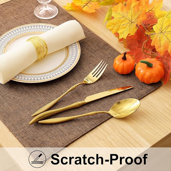 homing Cotton Linen Placemats Set of 8, Cloth Washable Farmhouse Dining Table Mats for Indoors & Outdoors, Easy to Clean, Brown, 13 x 19 Inch