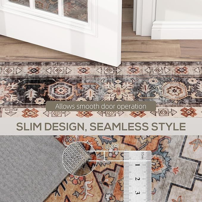 HOMCOM Washable Area Rug, 8'x10' Vintage Indoor Distressed Carpet, Retro Floor Cover Foldable, Floral Print Mat for Living Room, Bedroom, Dining Room, Tawny Brown