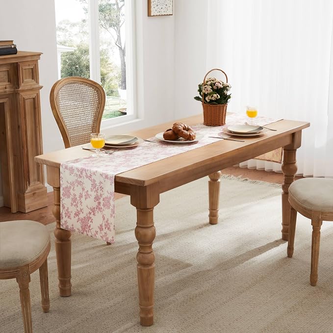 French Pastoral Farmhouse Table Runners, 13x48 Inch Rose Pink | 100% Organic - Image 3