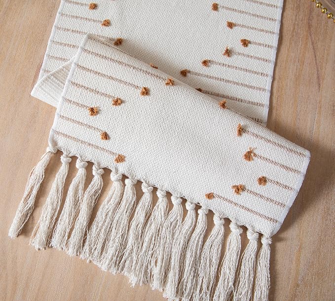 Boho Table Runner 13 x 72 Inch Long Natural Cotton Woven Runner - Image 5